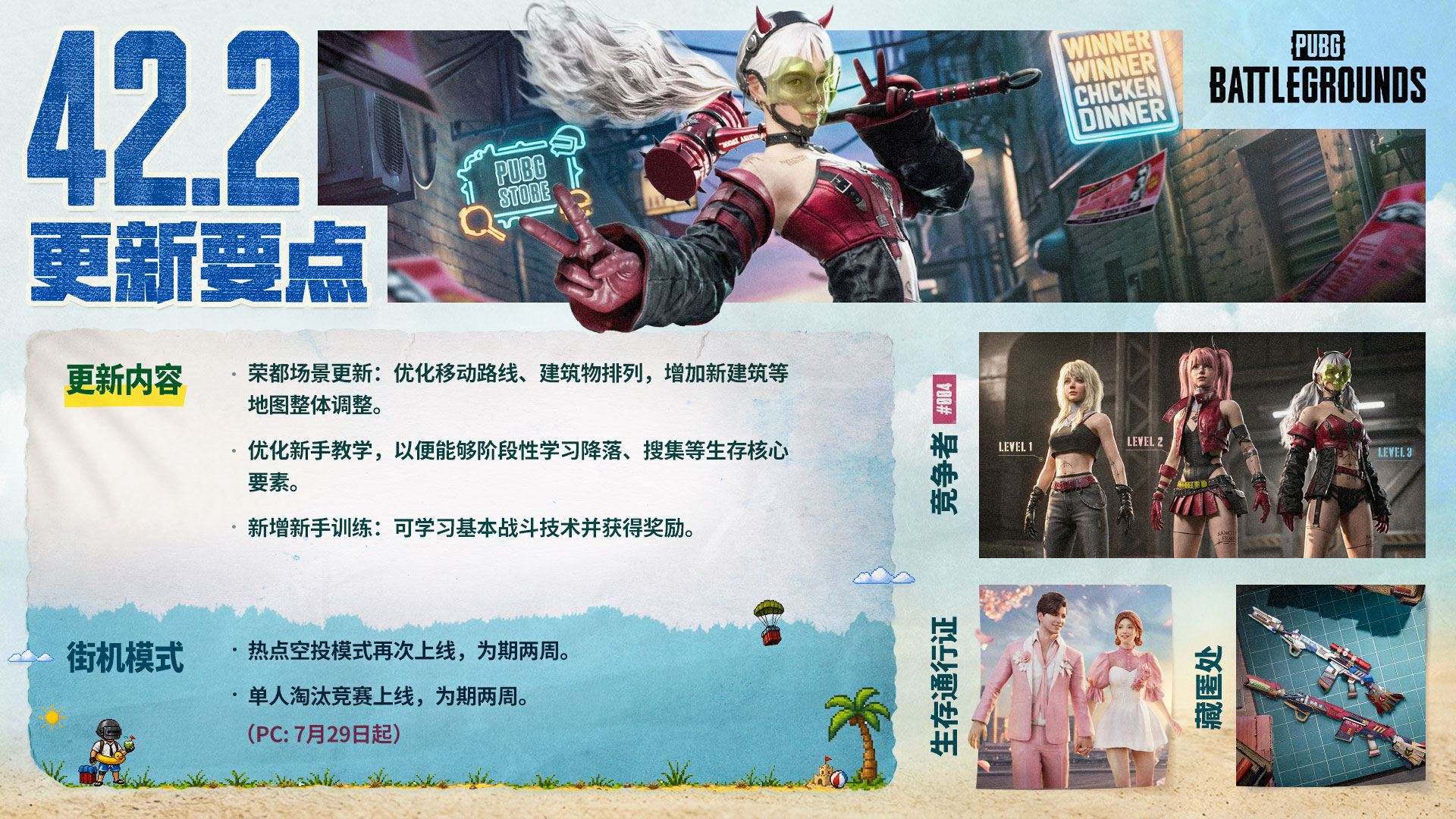 《PUBG》42.2版本更新，多重活动送G币